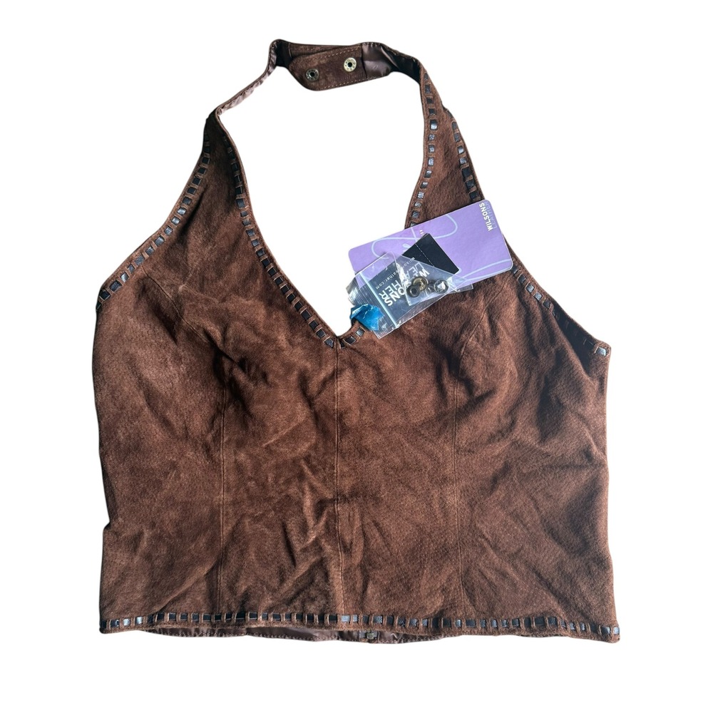 Wilsons Leather Halter Top Venus Williams Womens L Brown Vintage NWT